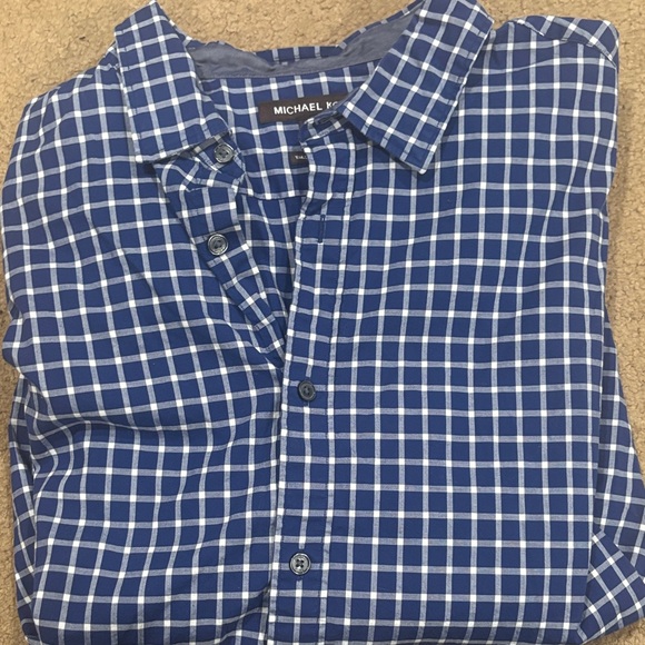 Michael Kors Navy and White Plaid Men's Shirt - Picture 4 of 4